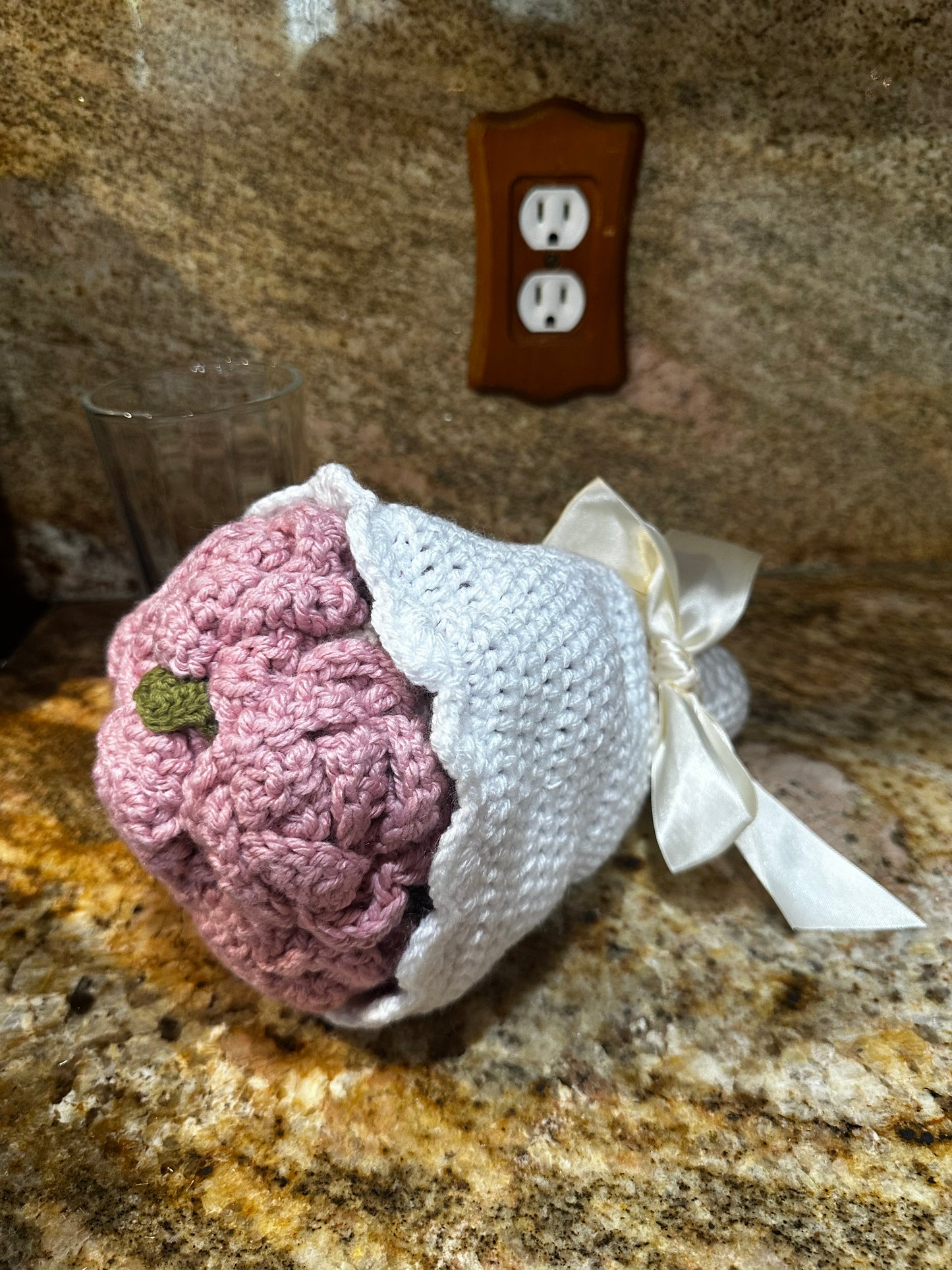 Unique Handmade Crocheted Magenta Dress Doll Flower Bouquet