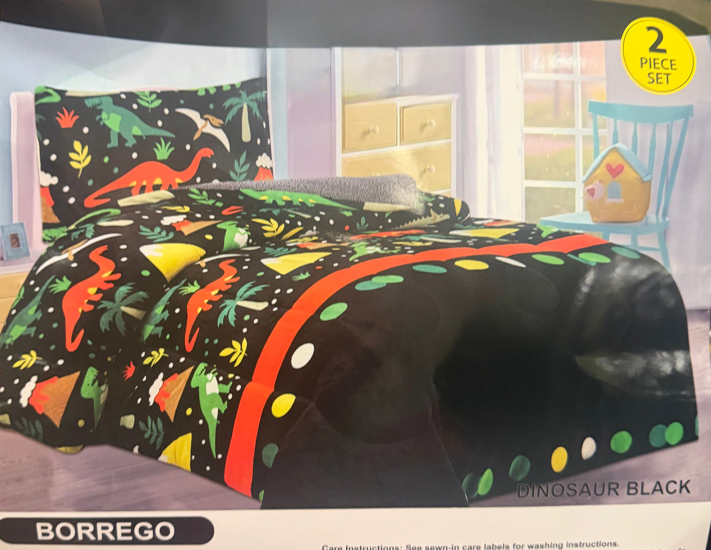 Dinosaur 2 pieces Twin Flannel Fleece Borrego Blanket and Pillow Case Set