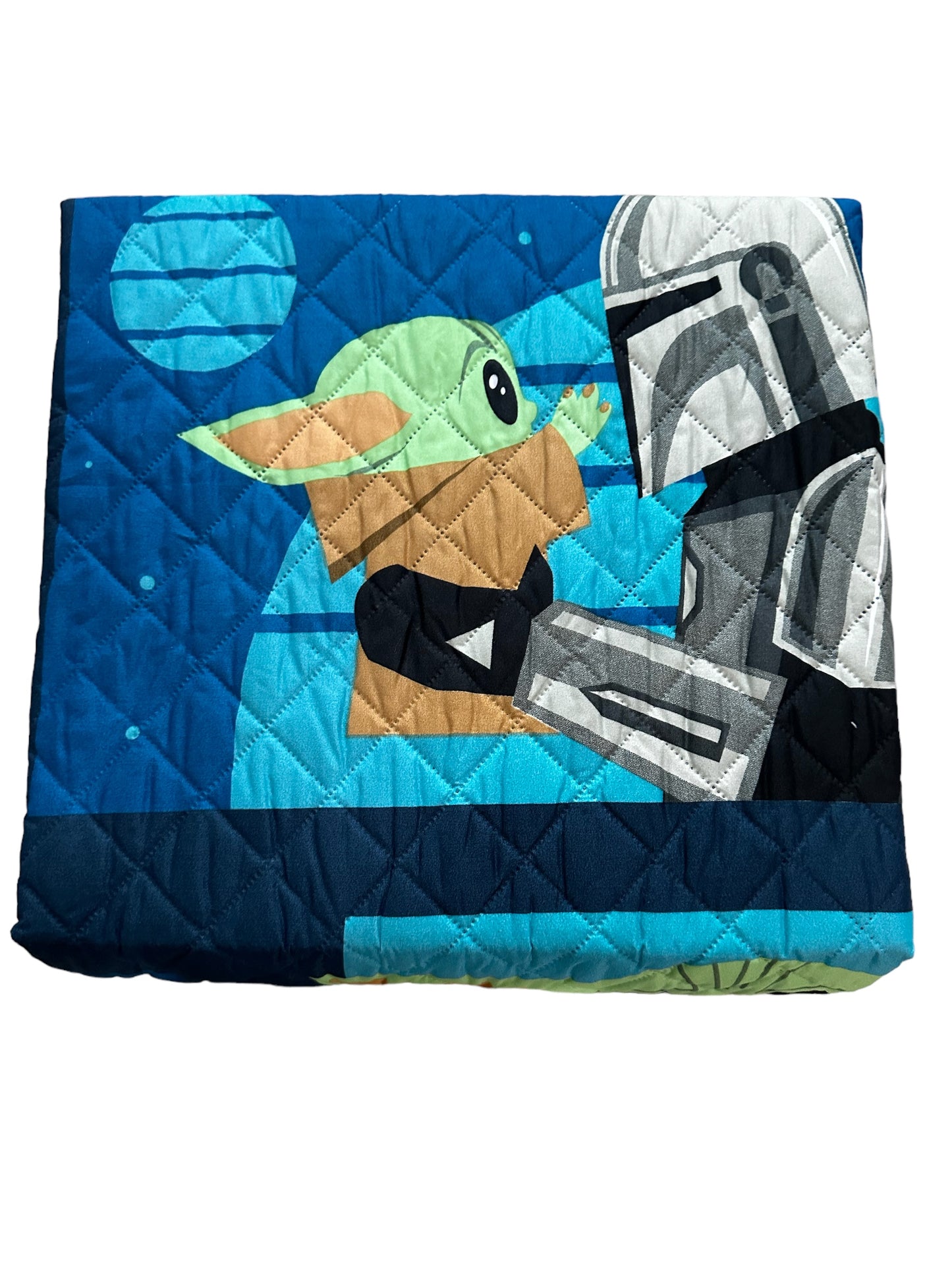 2 Pieces Twin Size Star Wars Mandalorian "Where I Go He Goes" Quilted Bedspread & Pillow Sham Set