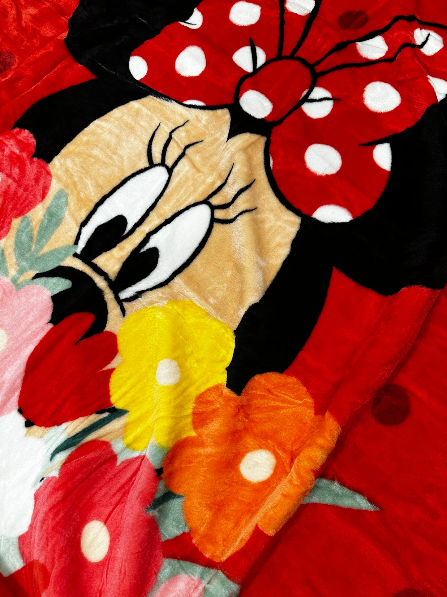 Minnie Mouse Flower Icon Twin Sized 60"x80" Plush Raschel Blanket