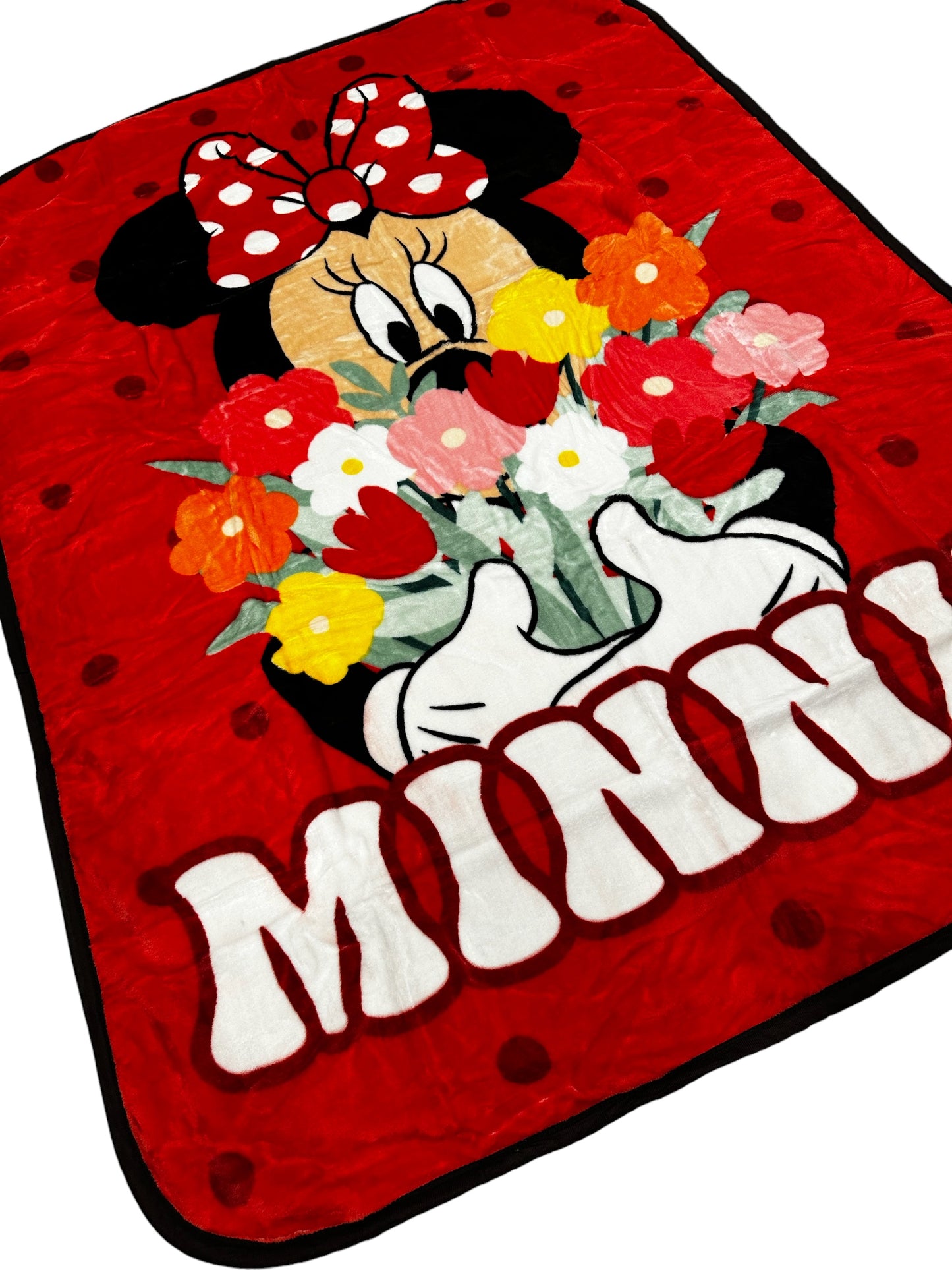 Minnie Mouse Flower Icon Twin Sized 60"x80" Plush Raschel Blanket