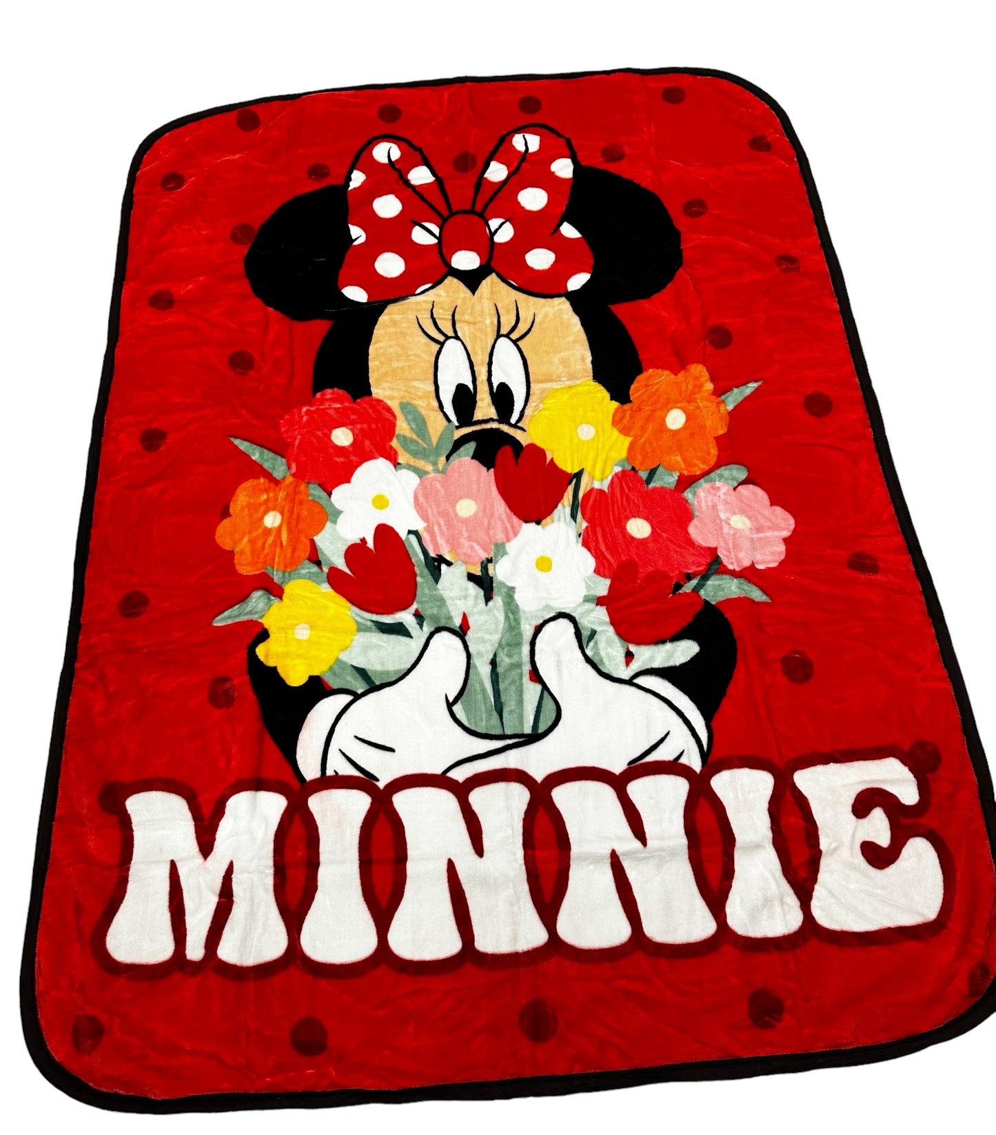 Minnie Mouse Flower Icon Twin Sized 60"x80" Plush Raschel Blanket