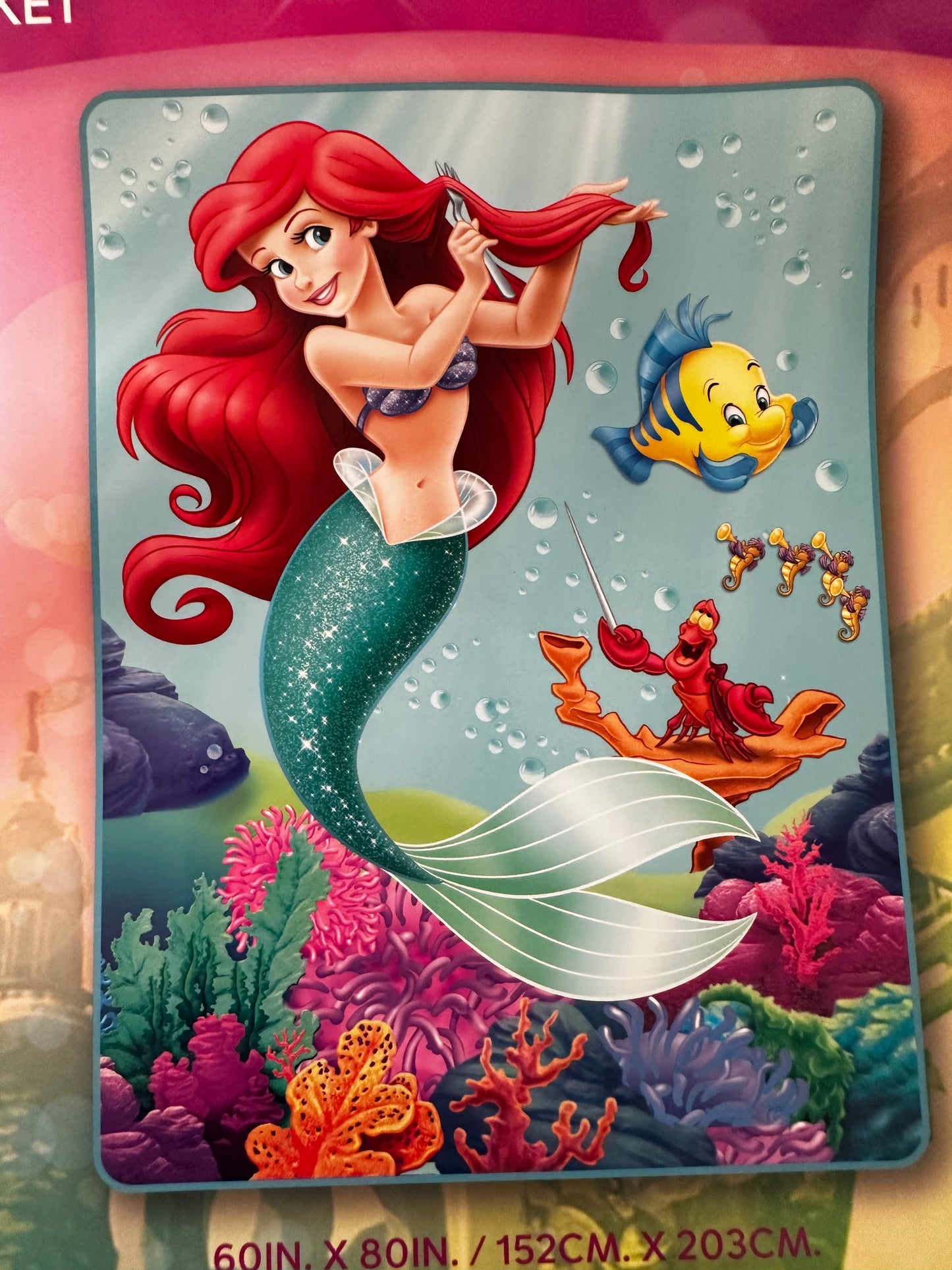 Seaside Ariel Little Mermaid Extra Soft Plush 60"x80" Twin Size Blanket