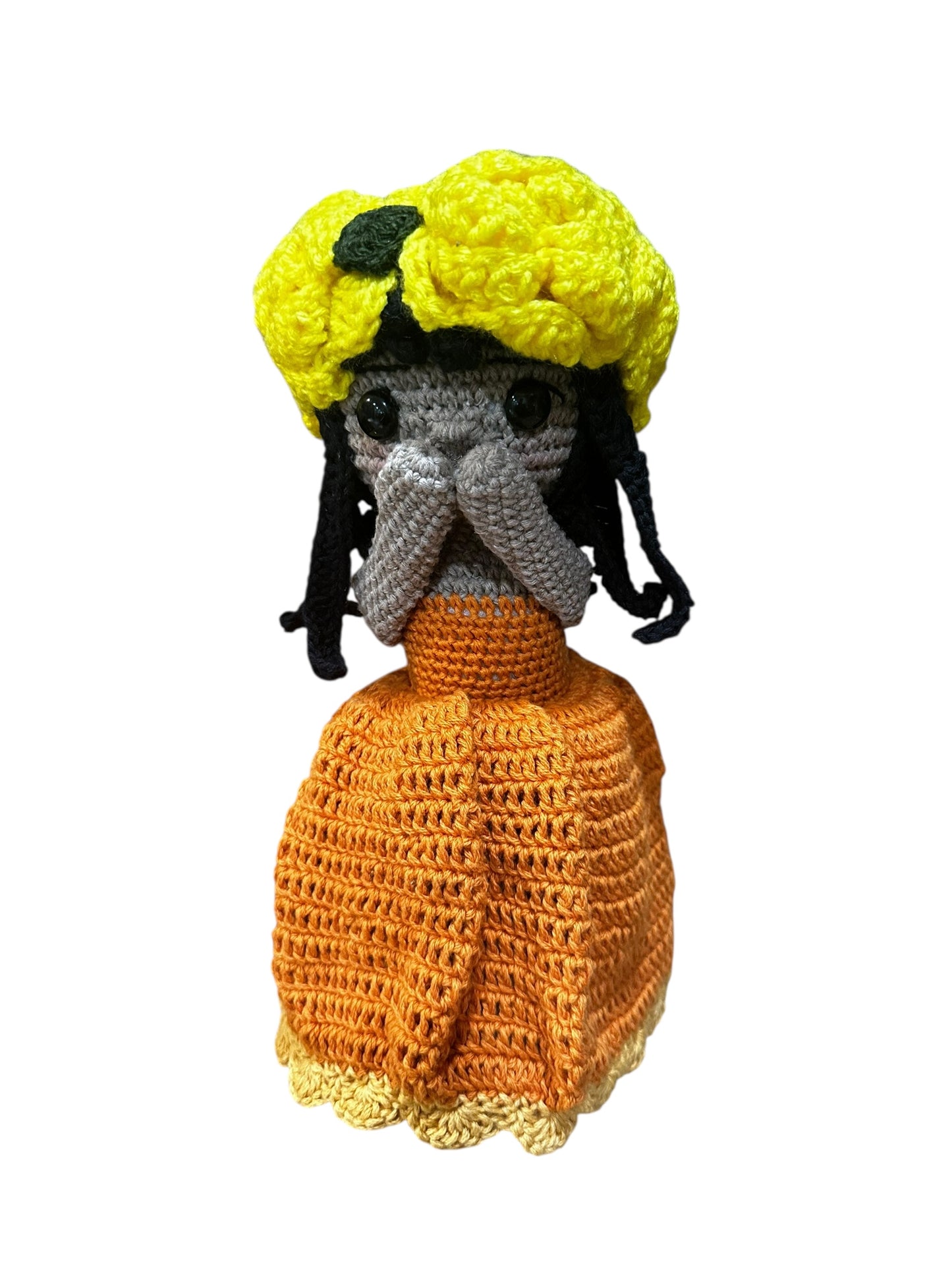 Unique Handmade Crocheted Orange Dress Doll Flower Bouquet