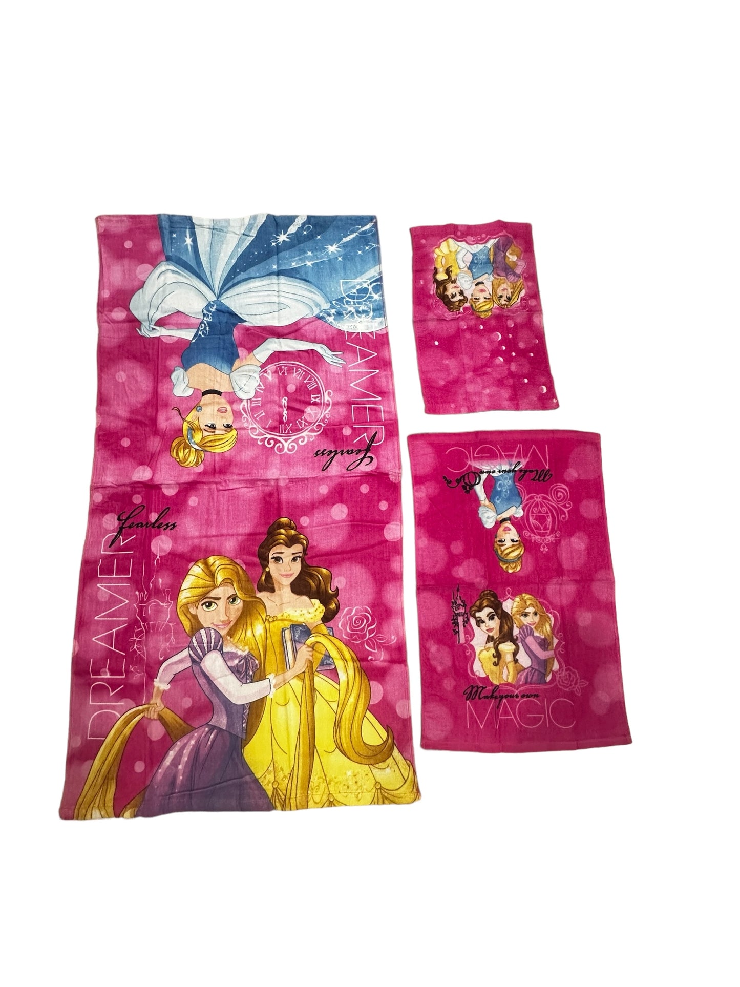 Disney Princess 3 Pieces Bath 100% Cotton Kids Towel Set