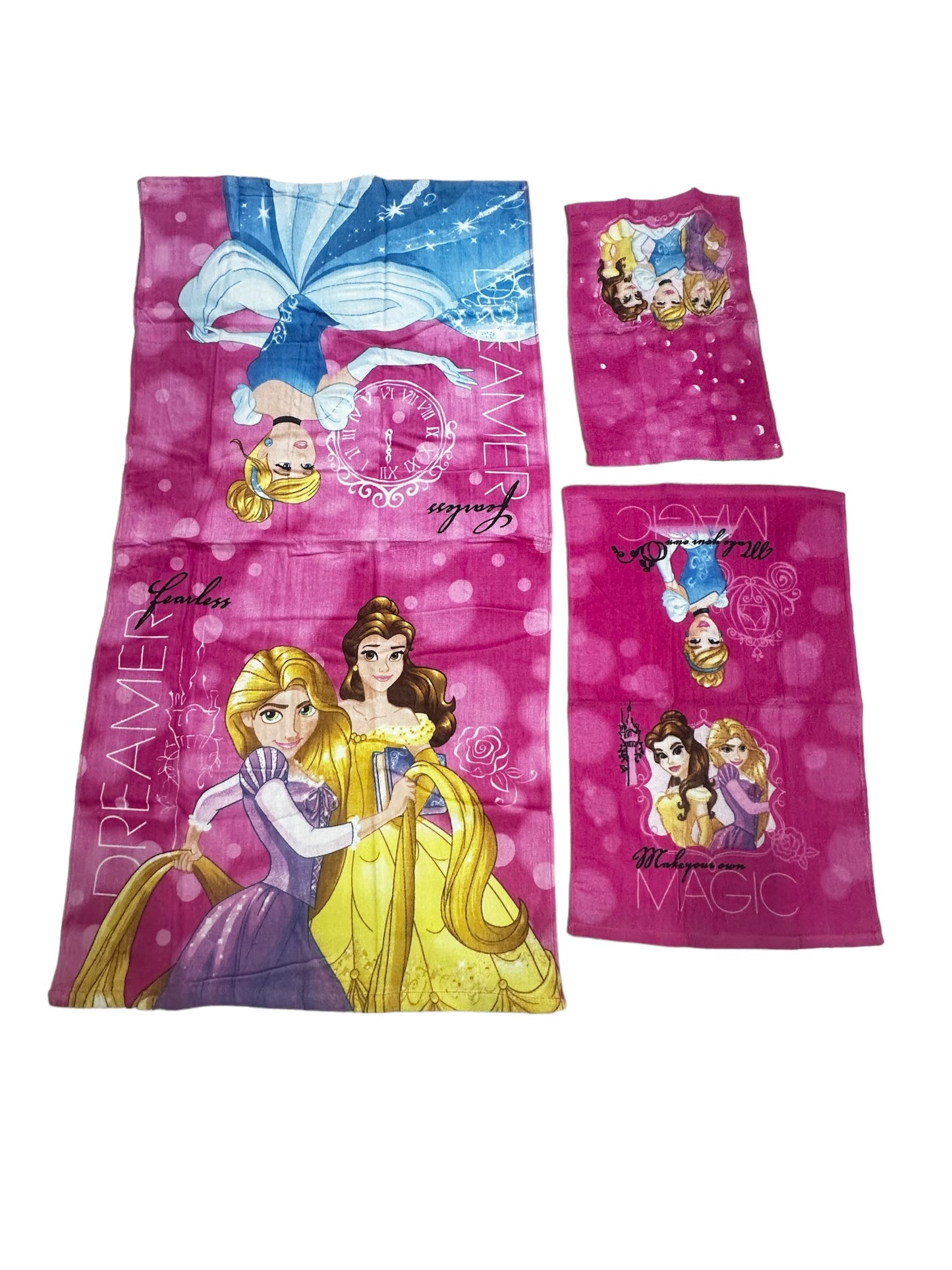Disney Princess 3 Pieces Bath 100% Cotton Kids Towel Set