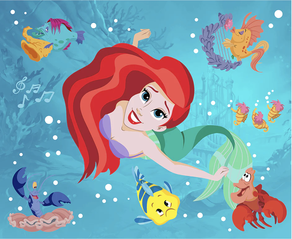 Ariel Little Mermaid "Make Your Own Music" Kids Area Rug Room Decor 52" x 68" Non Skid Play Mat