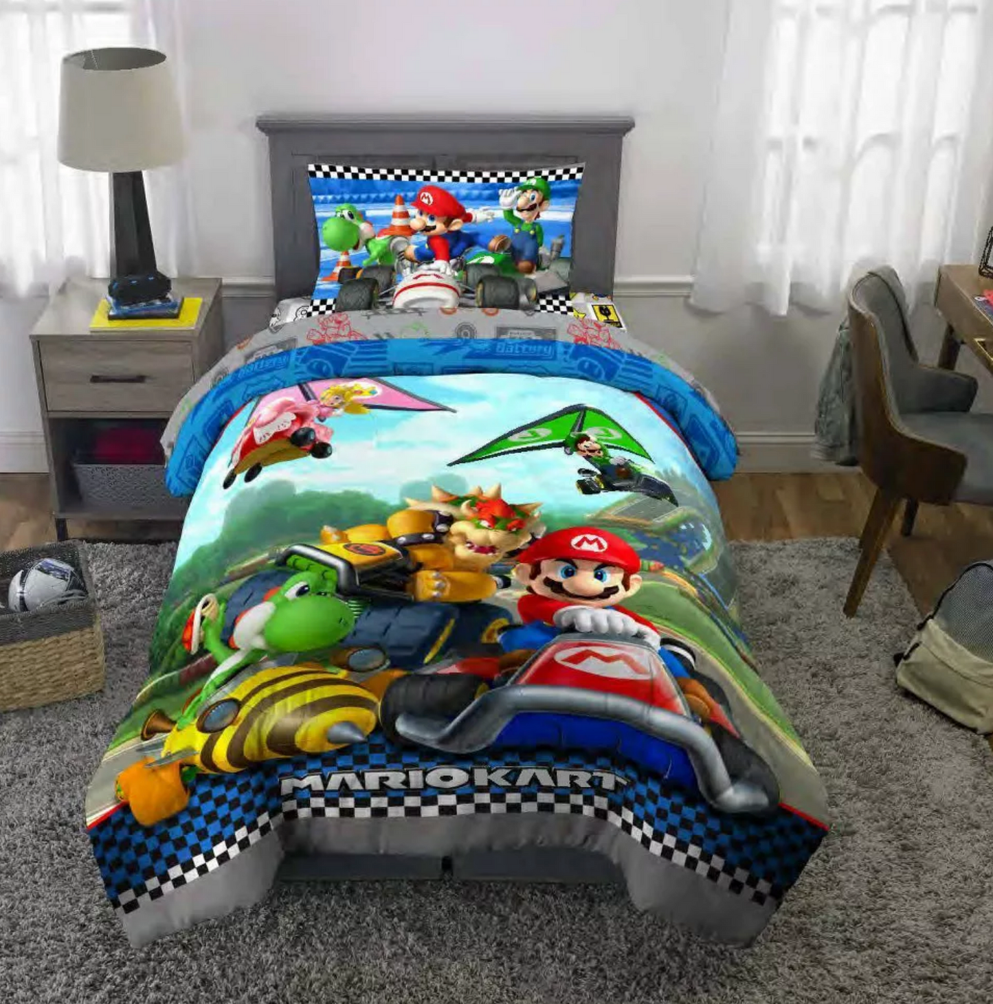Kids Bedding Super Mario Soft Microfiber Reversible Comforter, Twin Mario Kart