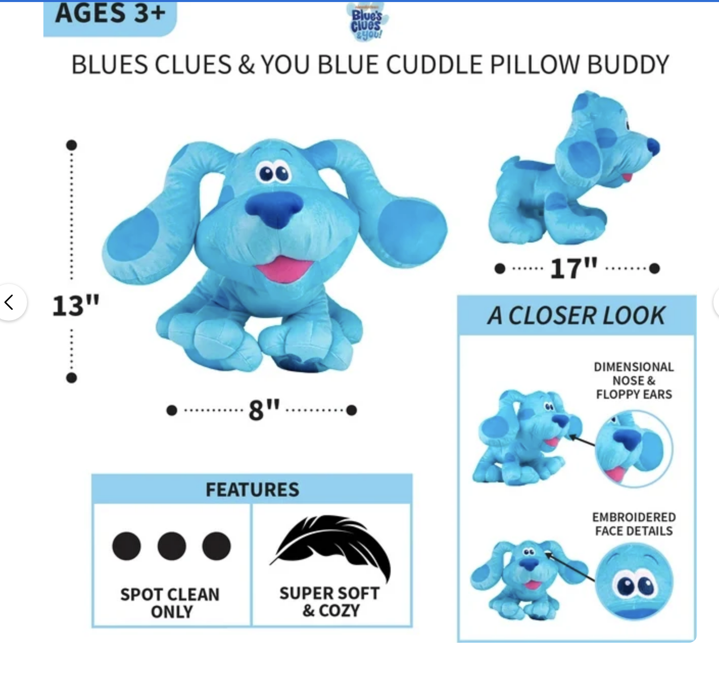 Blues Clues Stuffed Toy Cuddle Pillow Pal Large 15"