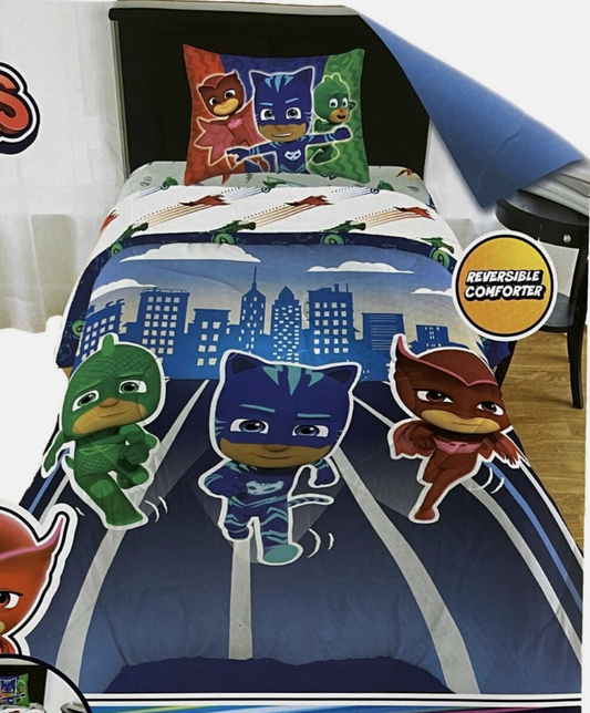 PJ Masks Kids Reversible Microfiber Comforter & Sham Set, Twin/Full Bed