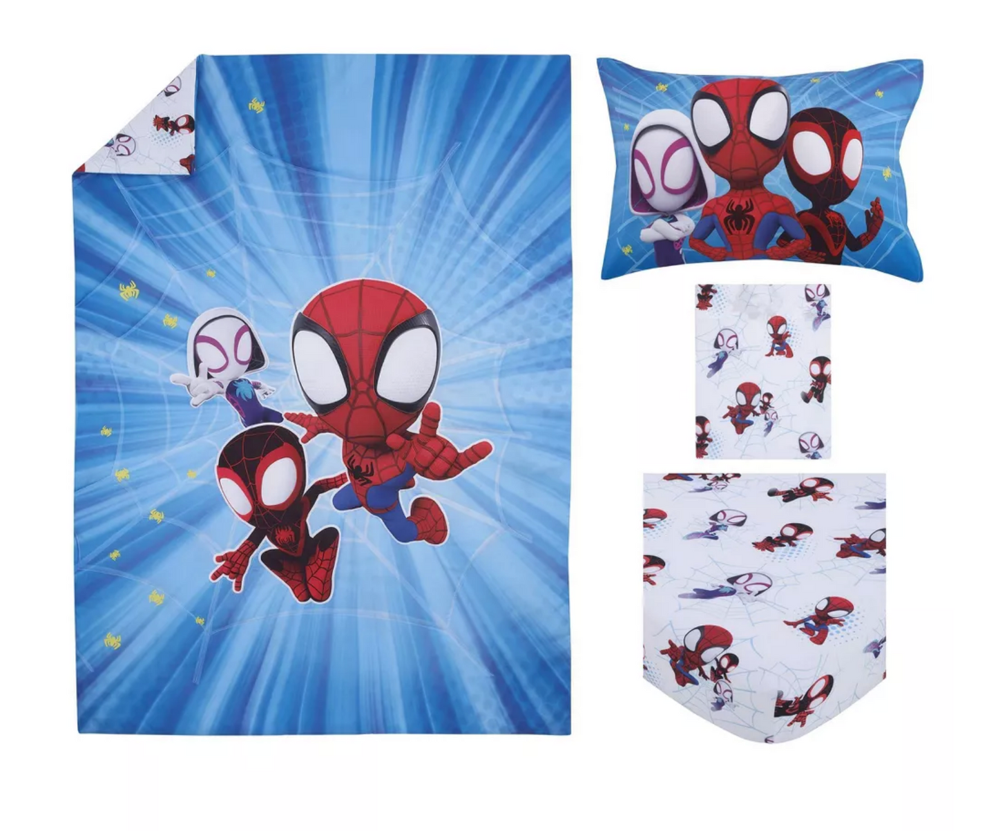 4 Pieces Spiderman Spidey and His Friends Toddler - Crib Size Bedding Comforter Set