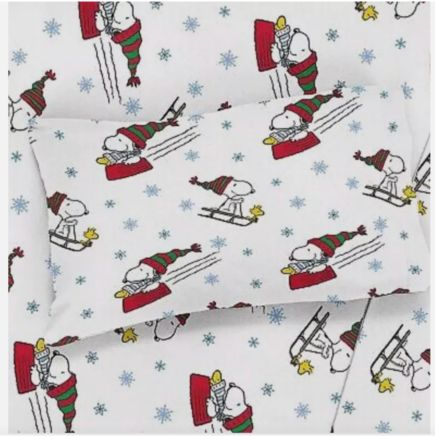 3 Pieces Twin Snoopy Peanuts Sledding All The Way Flannel Sheet Set