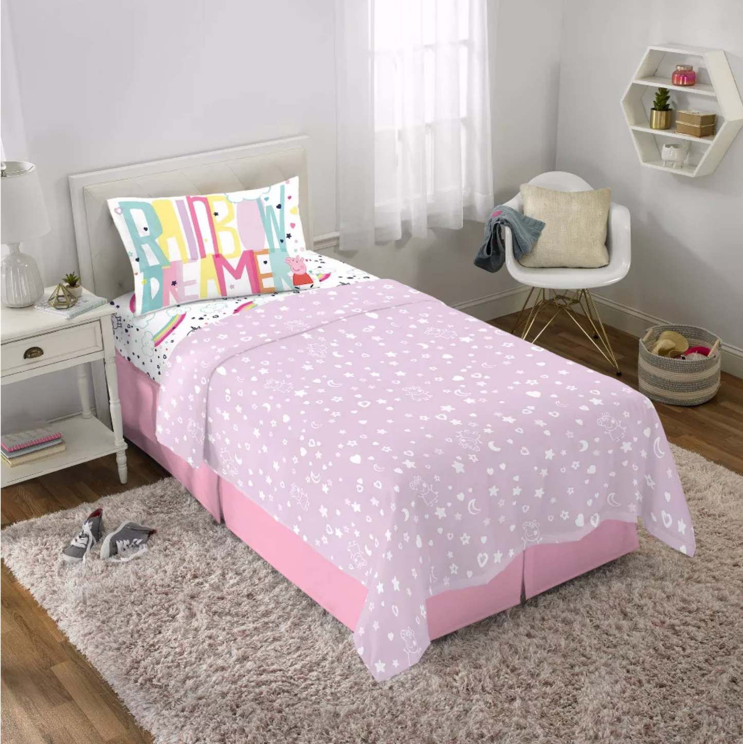 Twin Peppa Pig Rainbow Dreamer Reversible Kids' Bedding 4 Pieces Comforter Set