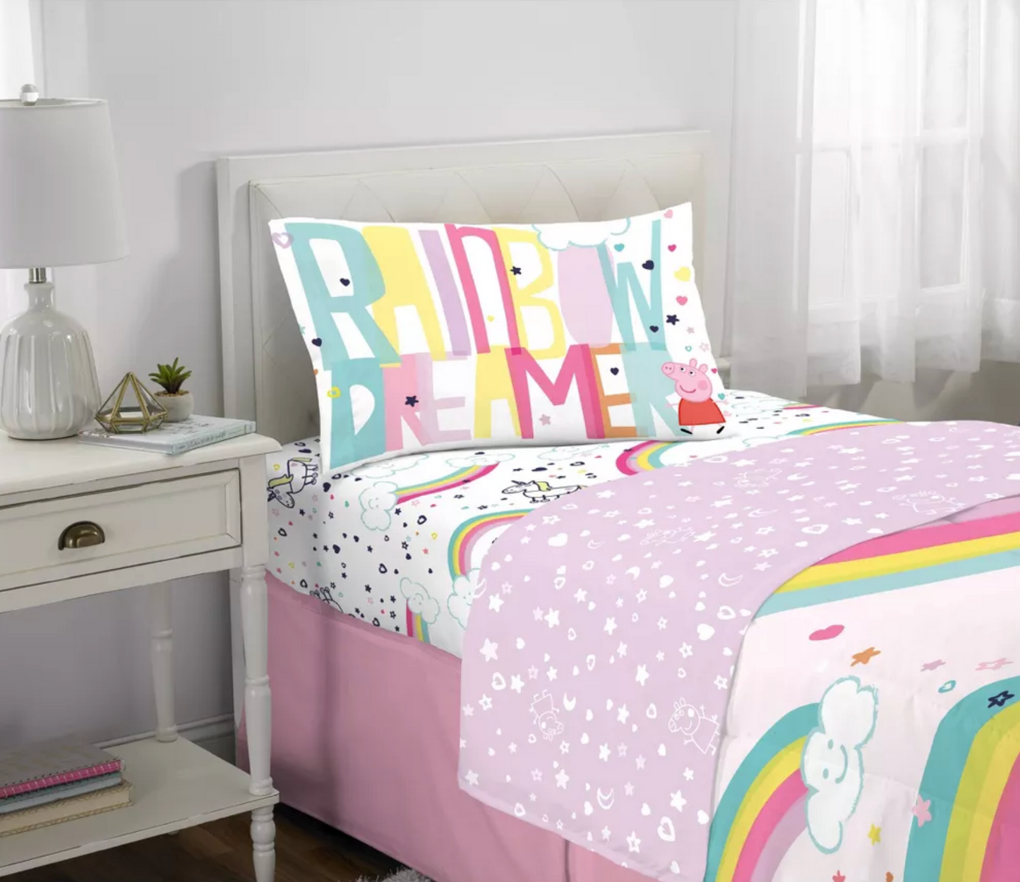 Twin Peppa Pig Rainbow Dreamer Reversible Kids' Bedding 4 Pieces Comforter Set