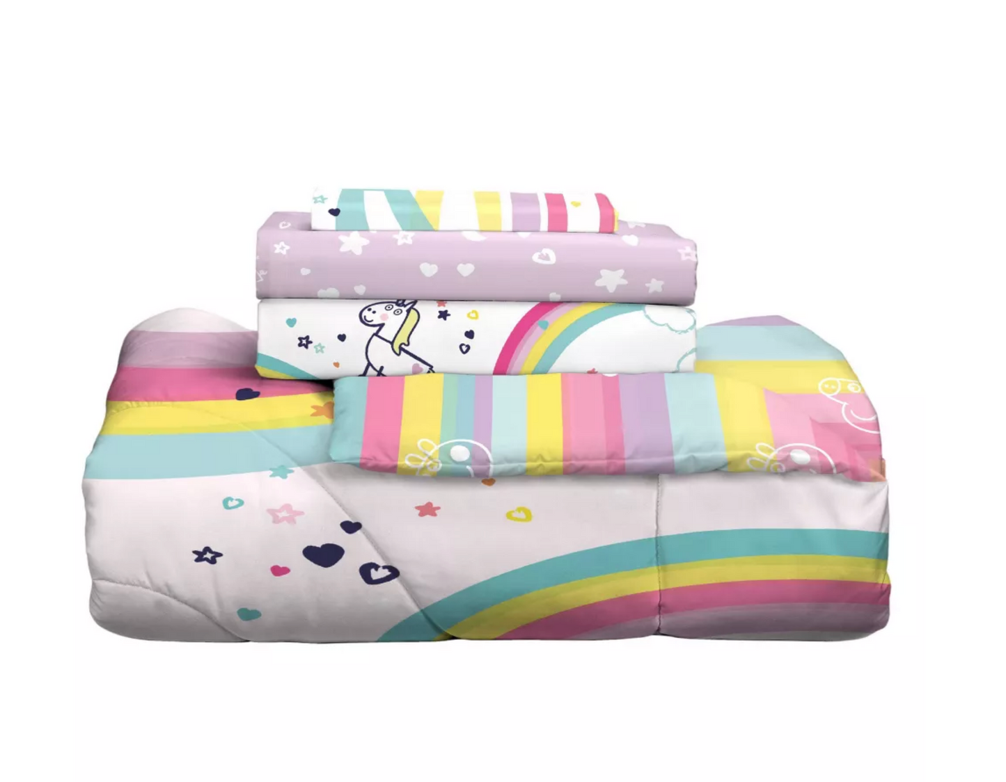 Twin Peppa Pig Rainbow Dreamer Reversible Kids' Bedding 4 Pieces Comforter Set