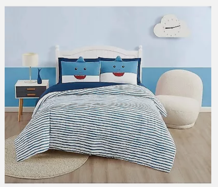 7pc Queen My World Happy Shark Kids' Bed In A Bag Comforter Set