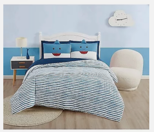 7pc Queen My World Happy Shark Kids' Bed In A Bag Comforter Set