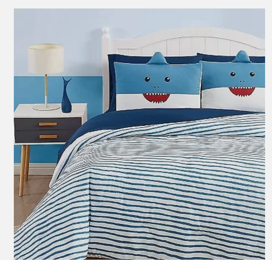 7pc Queen My World Happy Shark Kids' Bed In A Bag Comforter Set