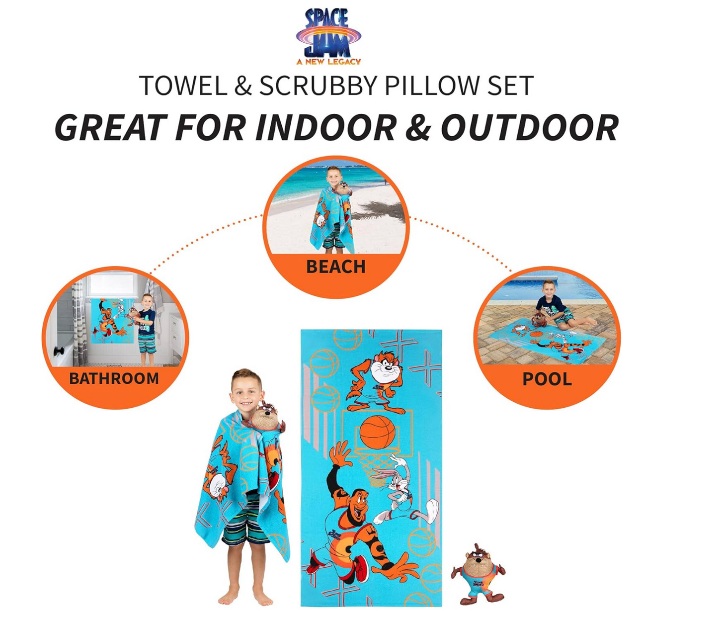 Space Jam 2 Bath and Beach Super Soft Mesh Scrubby and Microfiber Towel Set 50"x25" A New Legacy