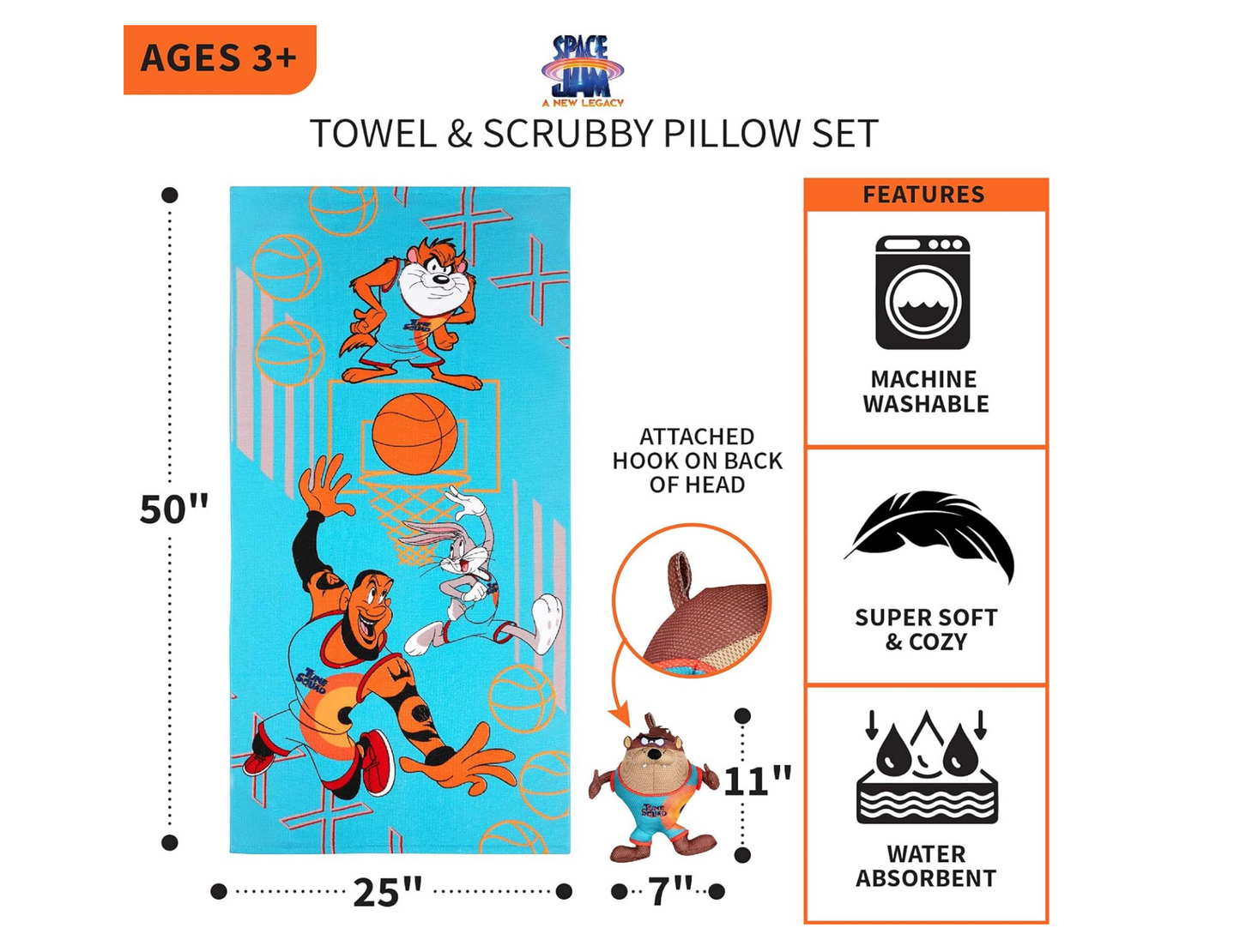 Space Jam 2 Bath and Beach Super Soft Mesh Scrubby and Microfiber Towel Set 50"x25" A New Legacy