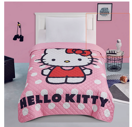 Pink Hello Kitty Polka Dots Twin Quilted Bedspread Only