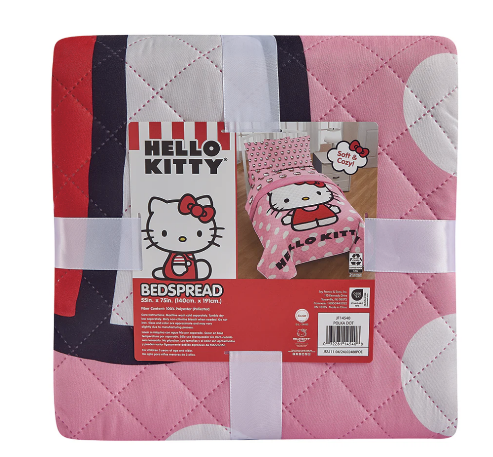 Pink Hello Kitty Polka Dots Twin Quilted Bedspread Only