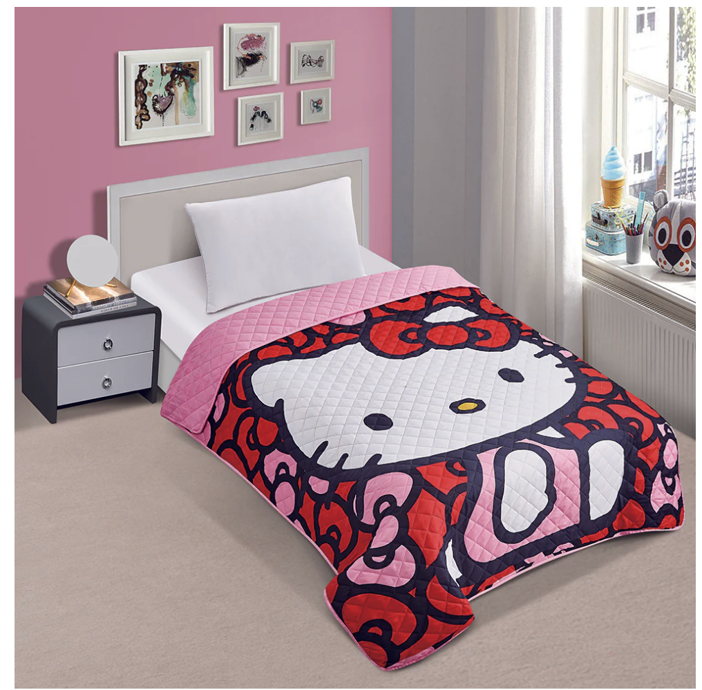 Hello Kitty "World of Bows" Twin Quilted Bedspread Only