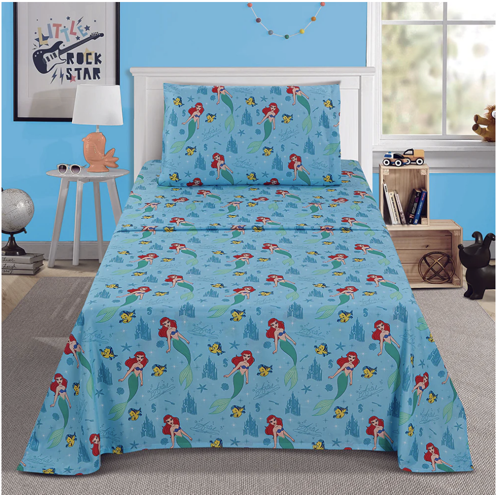 Ariel Little Mermaid Twin Size Sheet Set 3 Pieces Kids Set