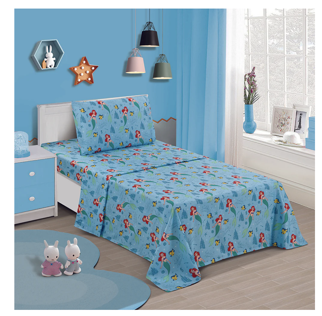 Ariel Little Mermaid Twin Size Sheet Set 3 Pieces Kids Set