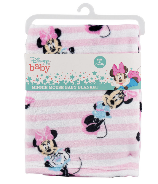 Disney Minnie Mouse  Stripes Soft Baby Blanket 1 Ply Fleece Throw
