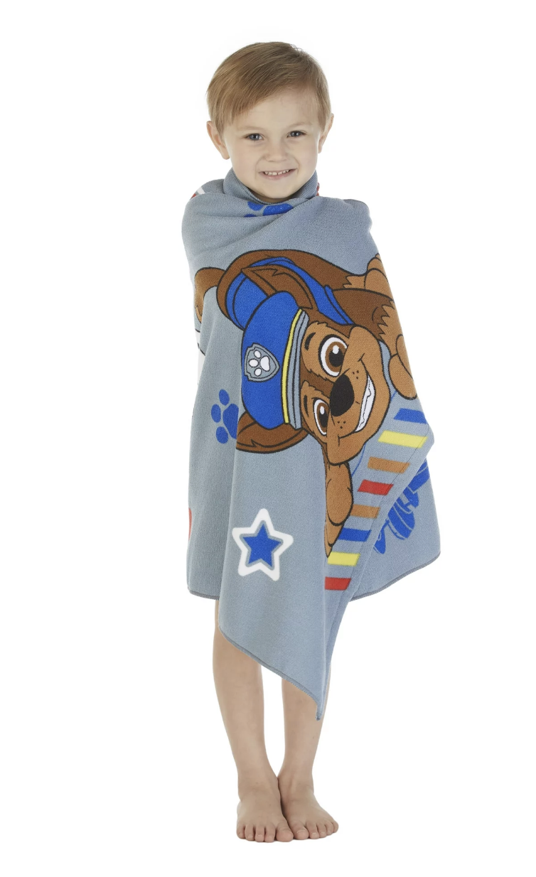 Paw Patrol Kids Chase Bath Towel and Character Scrubby Set, Gray, Nickelodeon
