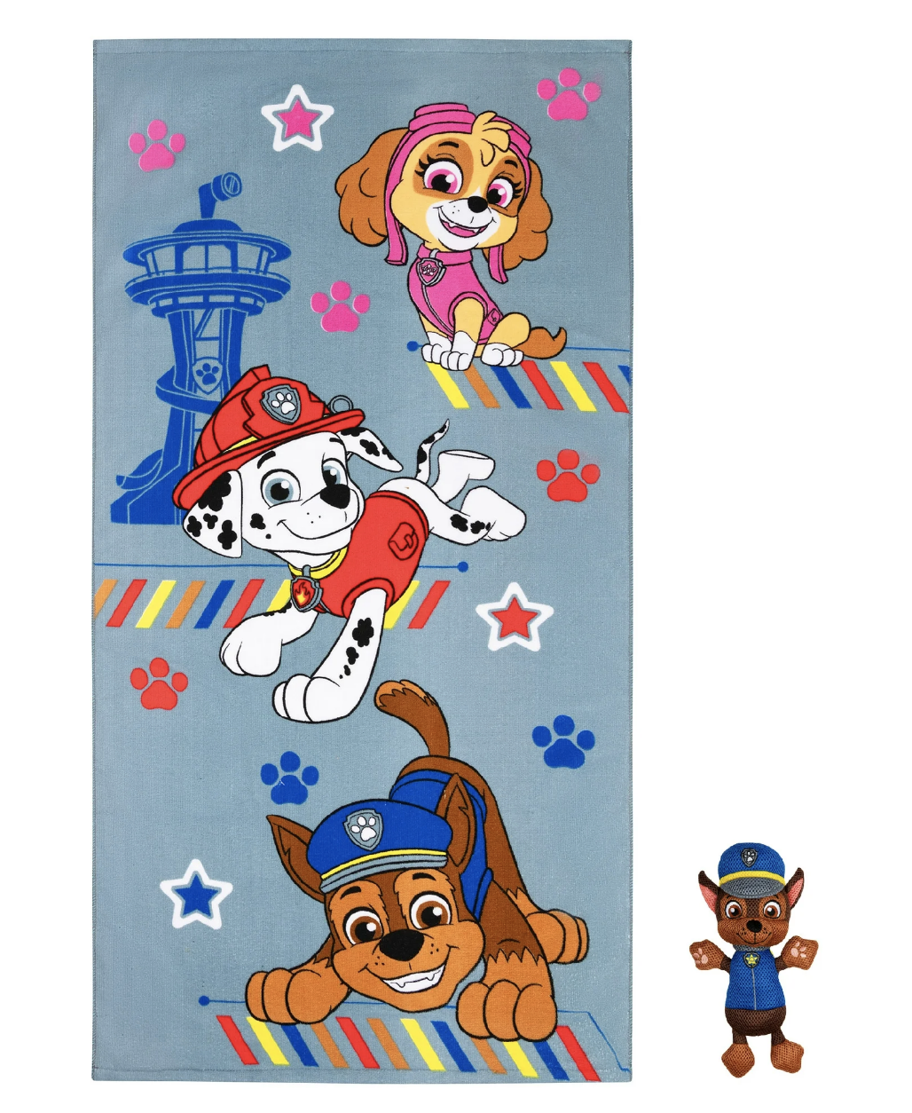 Paw Patrol Kids Chase Bath Towel and Character Scrubby Set, Gray, Nickelodeon