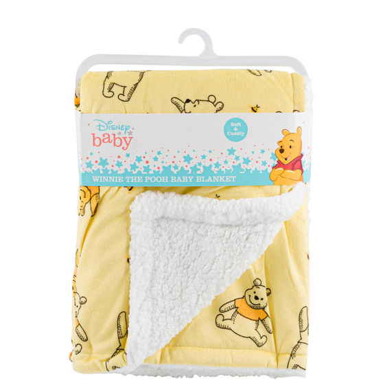 Disney Baby Winnie The Pooh Sherpa Blanket with Happy Days with Bees Print