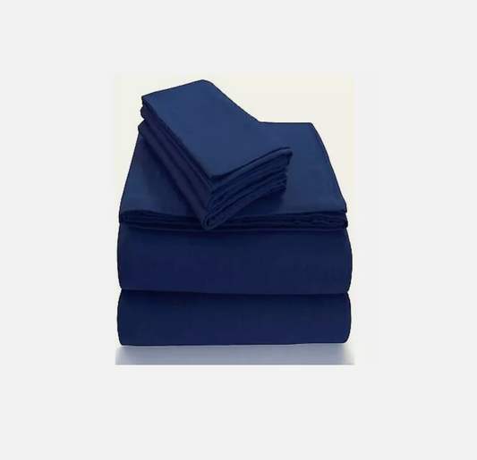 Twin Extra Deep Pocket Solid Sheet Set Dark Blue - Tribeca Living: 100% Cotton