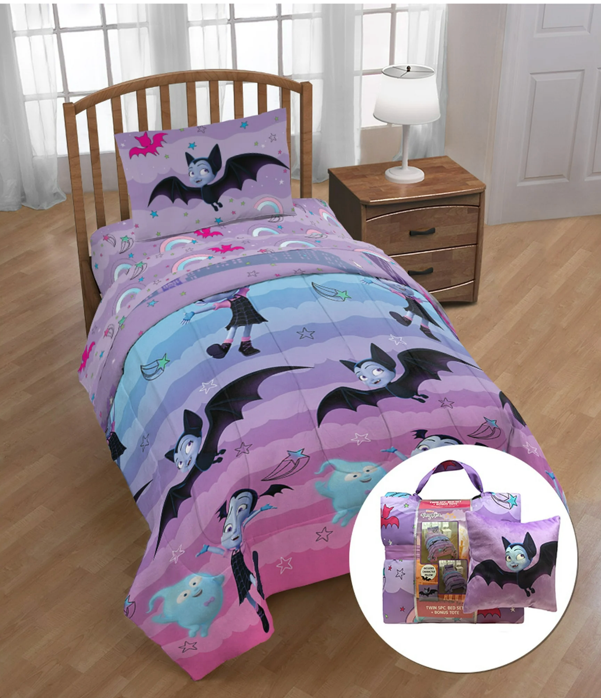 Vampirina 'Rainbow' 6 Piece Twin Bed Comforter Set with BONUS Tote and Decorative Pillow