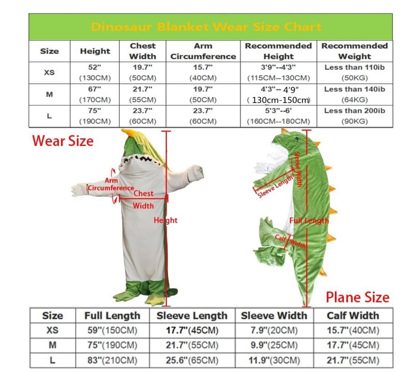 Wearable Dinosaur Blanket (XS fit for Height 3'9"-4'3" Cosplay Dinosaur Costume)