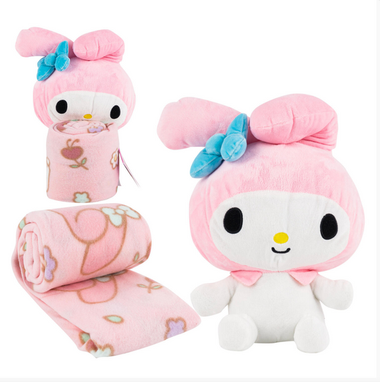 My Melody Doll Hugger & 40"x50" Fleece Throw Blanket & Body Pillow