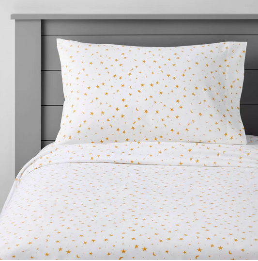 4 Pieces Full Size Moon And Stars Sheet Set 100% Cotton