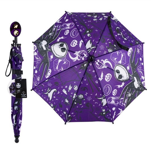Nightmare Before Christmas  Purple Kids Stick Umbrella with Clamshell Handle 21"