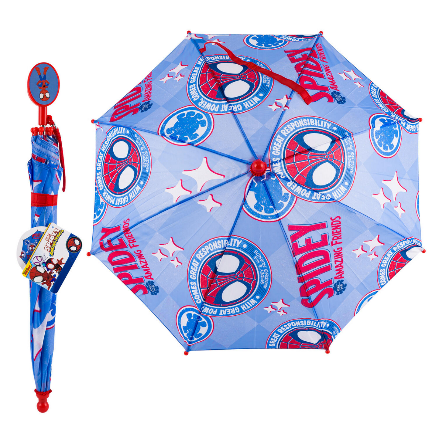 Spiderman Spidey and Friends  Kids Stick Umbrella with Clamshell Handle 21"
