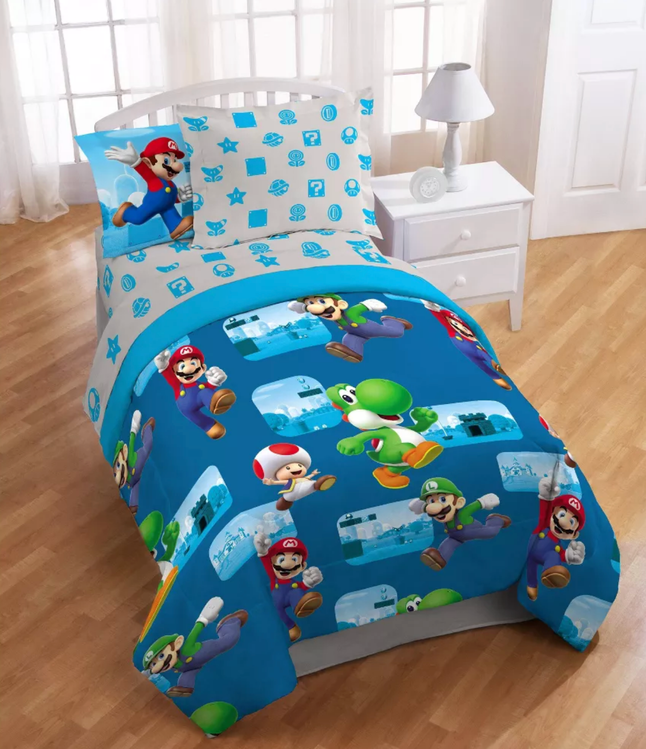 5 pieces Twin Super Mario Bed in a Bag Bedding Set Reversible Comforter