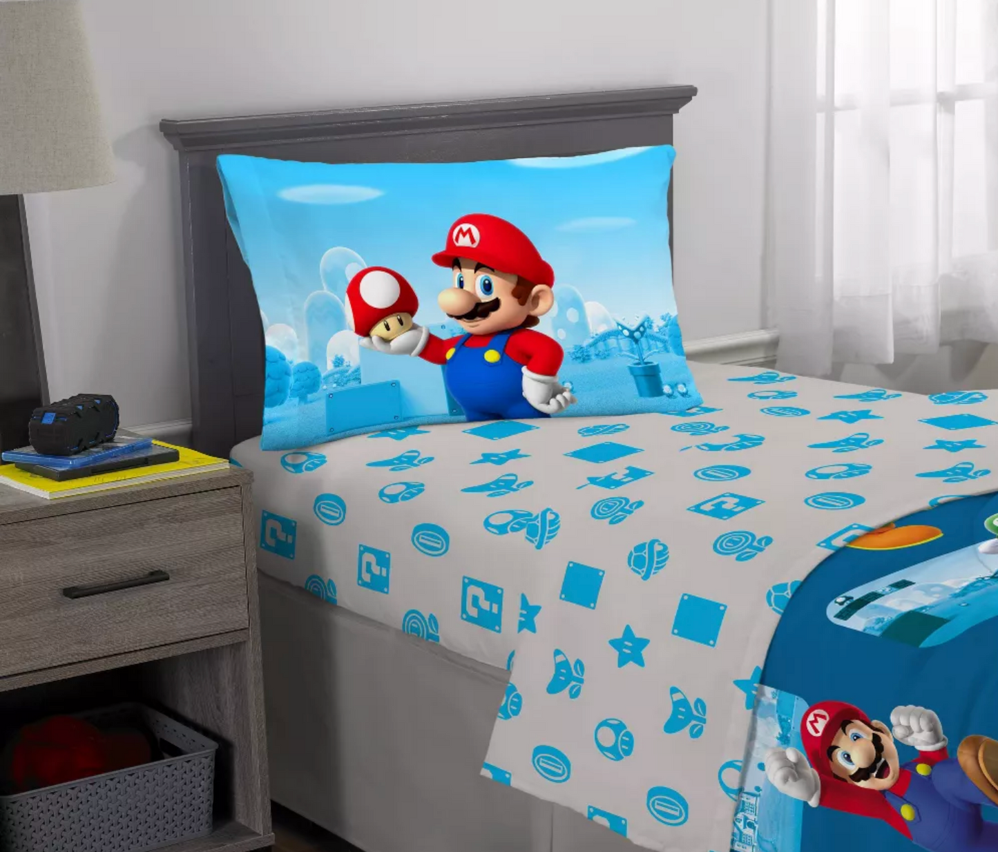 5 pieces Twin Super Mario Bed in a Bag Bedding Set Reversible Comforter