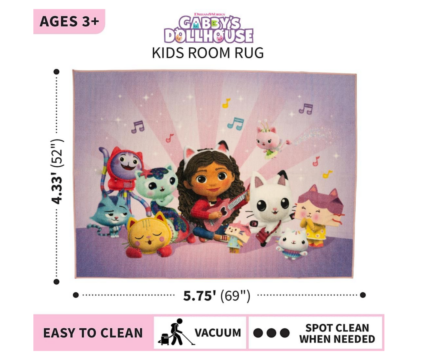 Gabby's Dollhouse Kids Area Rug Room Decor 52" x 69" Non Skid Play Mat
