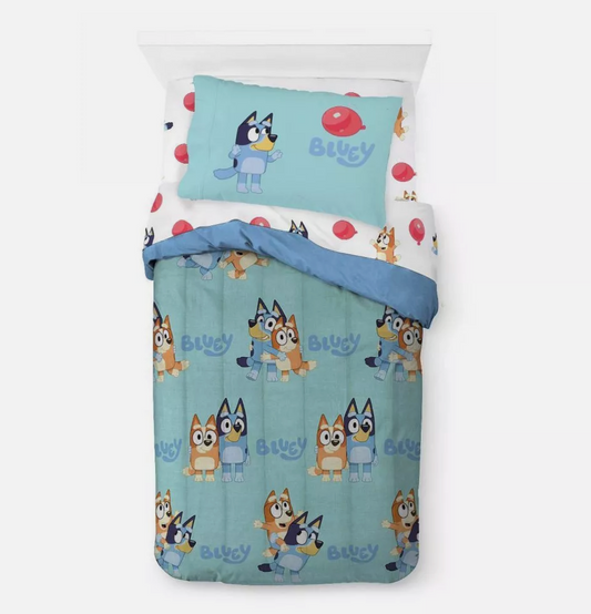 5 pieces Twin Bluey Bed in a Bag Bedding Set Reversible Comforter