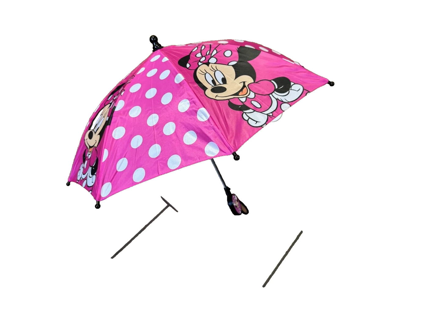 Minnie Mouse Pink Polka dot Kids Stick Umbrella with Clamshell Handle 21"