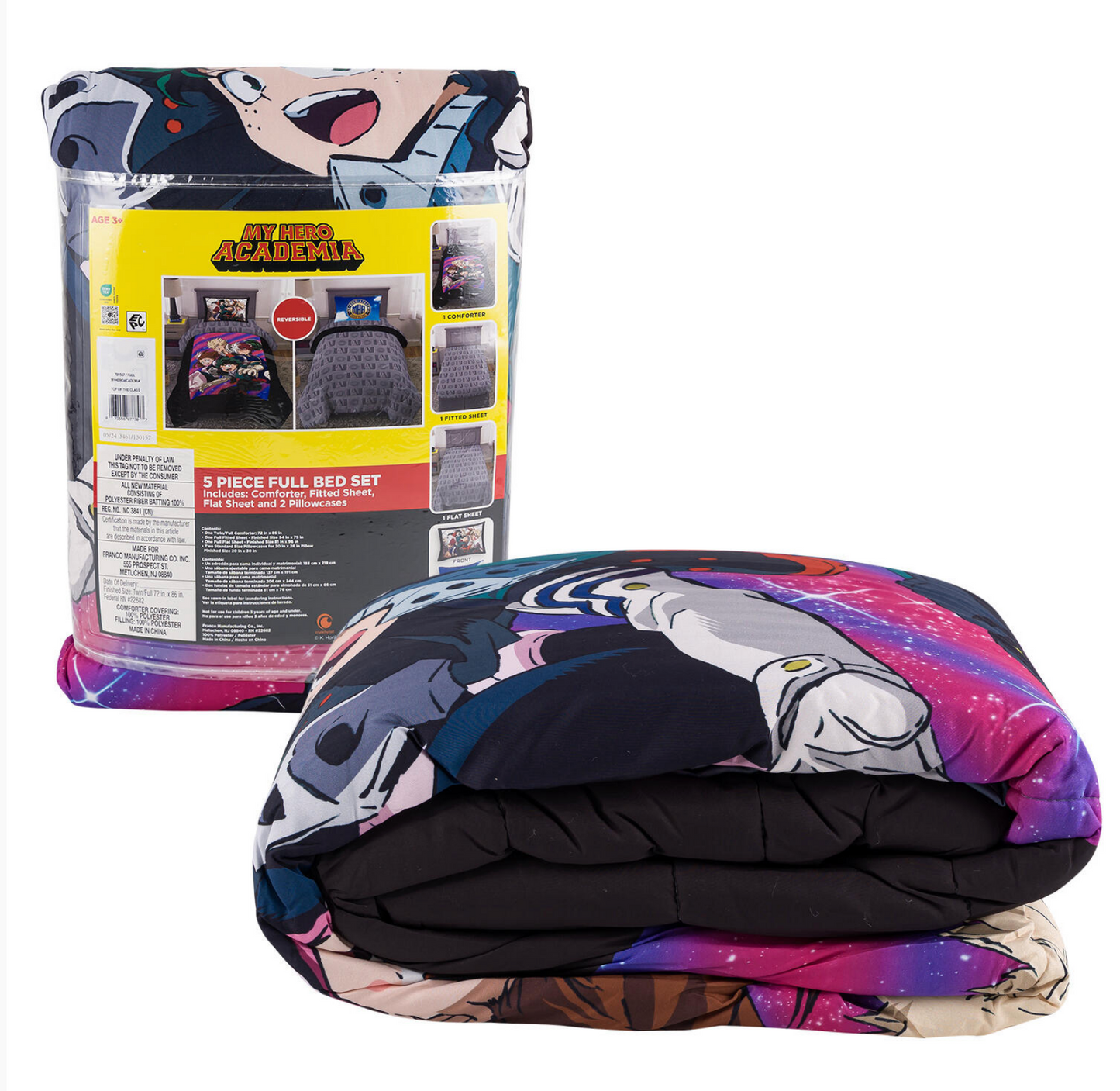 Jay Franco My Hero Academia Anime Full Comforter Set - 5 Piece Bedding Includes Sheet Set & Pillowcases