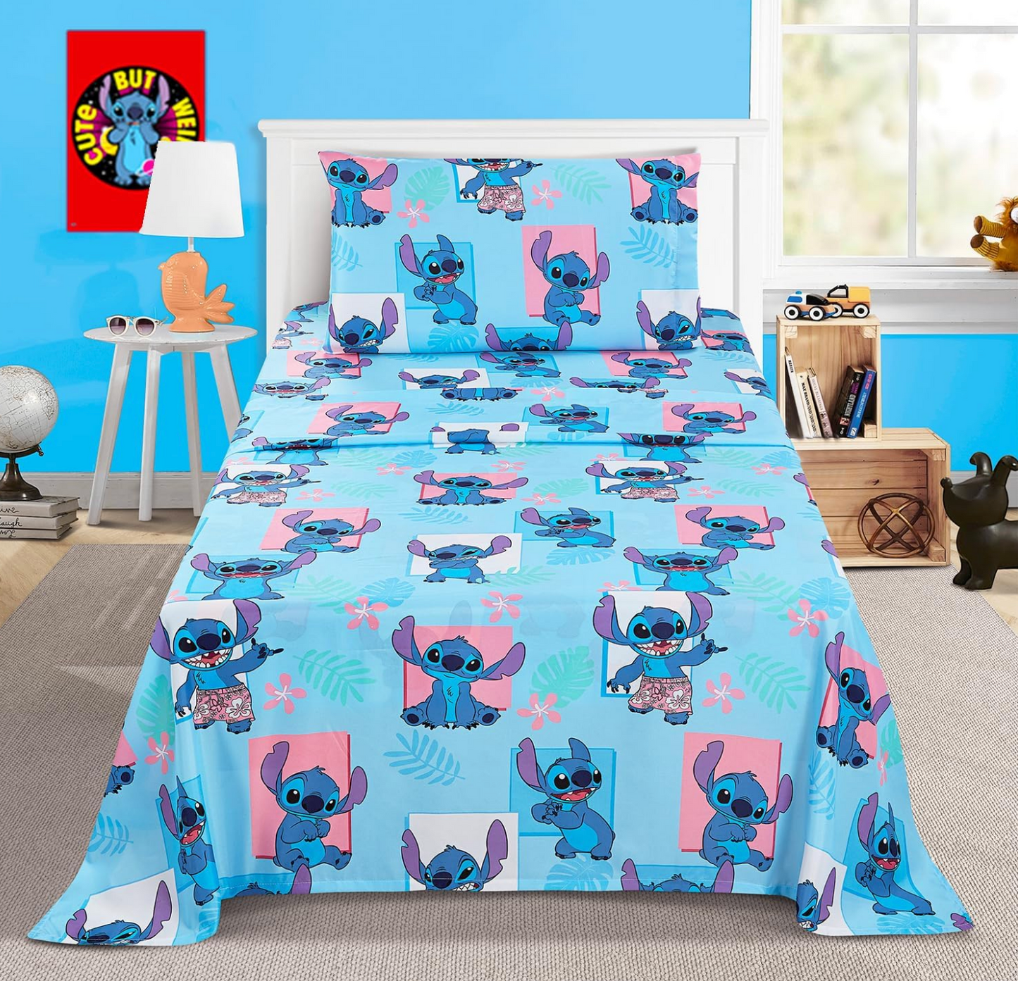 Lilo and Stitch Twin Bedding Bedspread, Flat Sheet, Fitted Sheet Pillowcase 4 Pieces Set