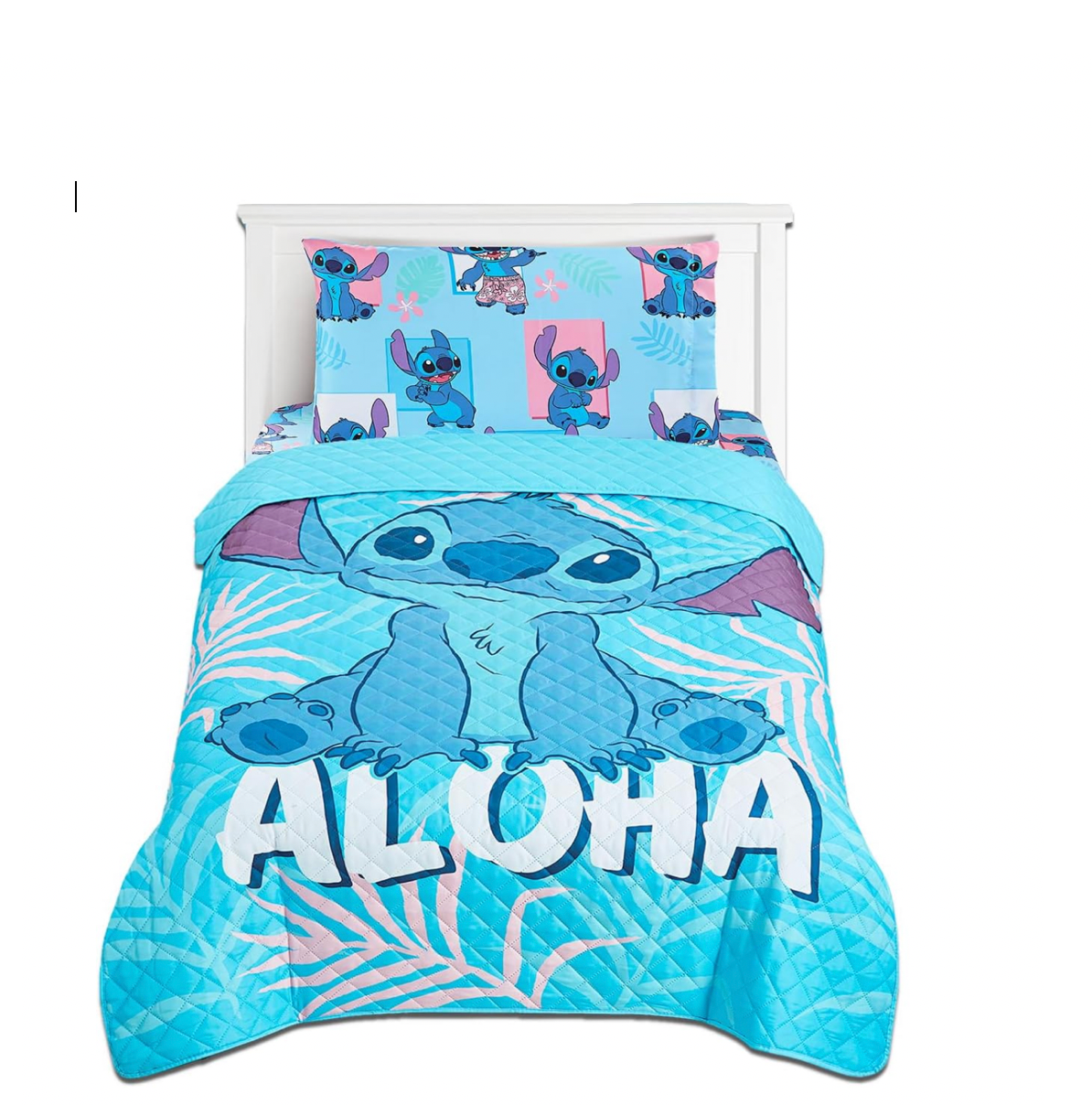Lilo and Stitch Twin Bedding Bedspread, Flat Sheet, Fitted Sheet Pillowcase 4 Pieces Set