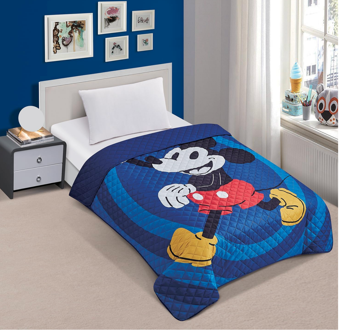 Mickey Mouse Twin Bedding Bedspread, Flat Sheet, Fitted Sheet Pillowcase 4 Pieces Set