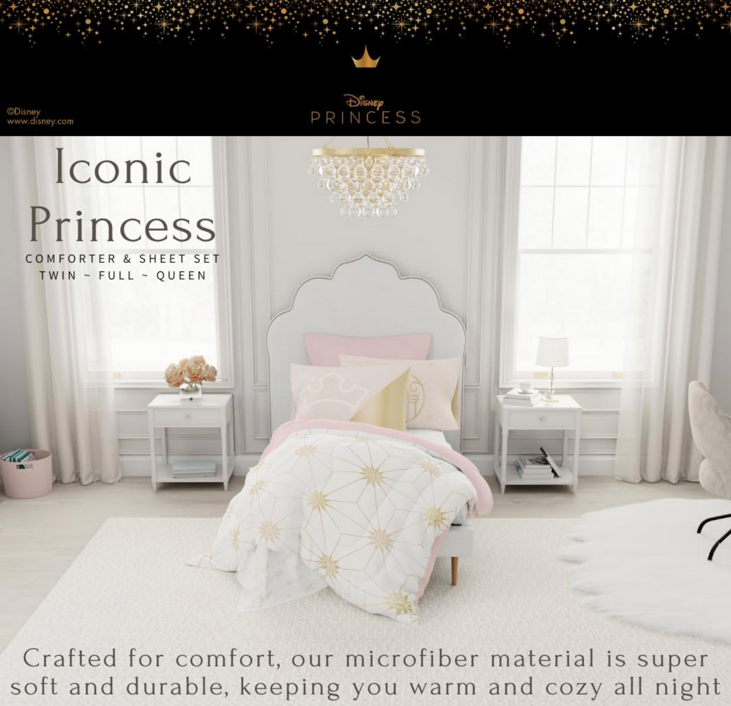 Jay Franco Disney Princess Icons Bedding Comforter and Sheet Set, Twin